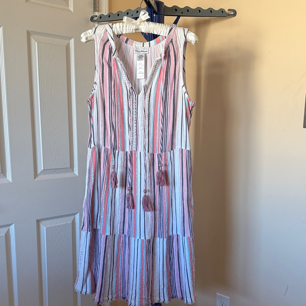 Tommy Bahama Pink and Blue Striped Midi Dress